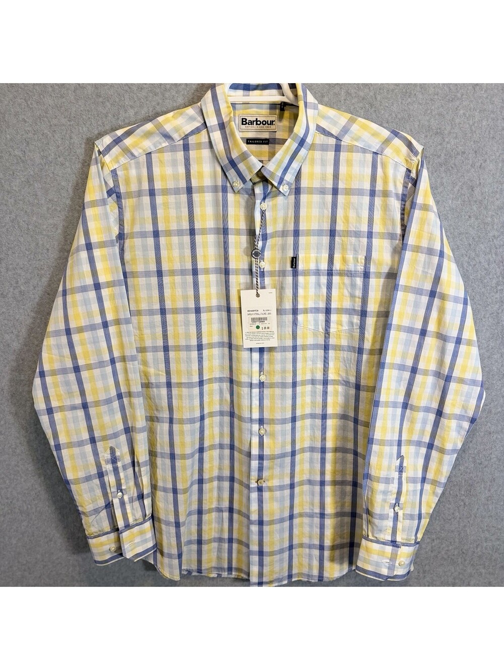 🔥NEW🔥Barbour Croft Shirt Mens XL Blue Yellow Check Tailored Fit Tattersall